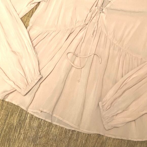 BCBGeneration Light Pink Lace-Up Ties Long Sleeve Peasant Blouse Size XS - Picture 5 of 9